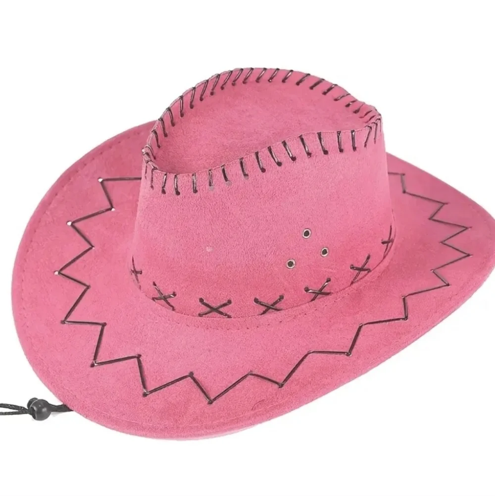 Pink Cowboy Hat with Black Stitching
